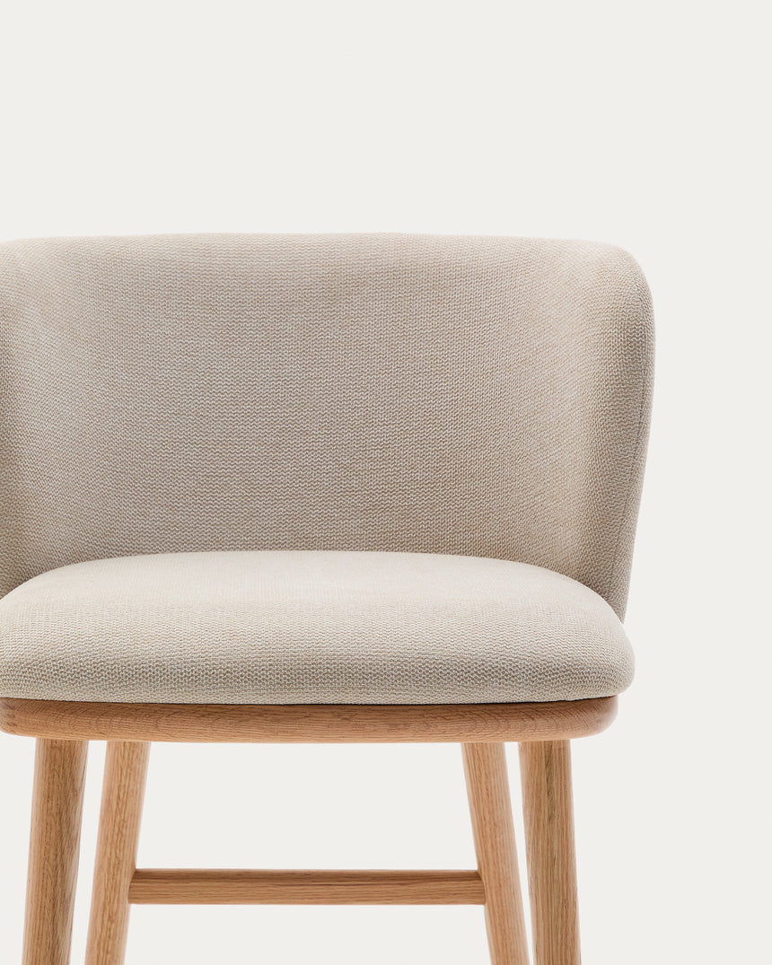 Hocker Ciselia beige Chenille und massive Esche mit natürlichem Finish FSC Mix Credit 75 cm - ZEN ZONE Furniture