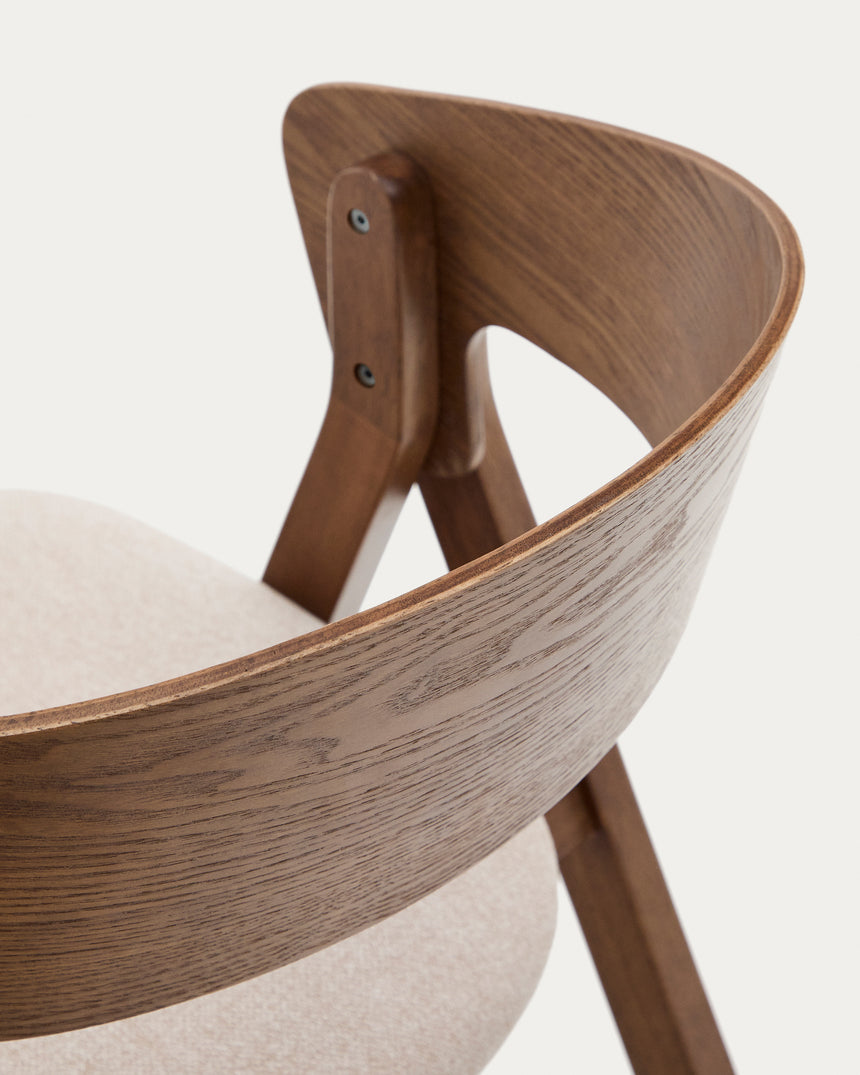 Stuhl Godia aus Eschefurnier und massivem Kautschukholz mit Wengé-Finish und beigefarbener Chenille - ZEN ZONE Furniture