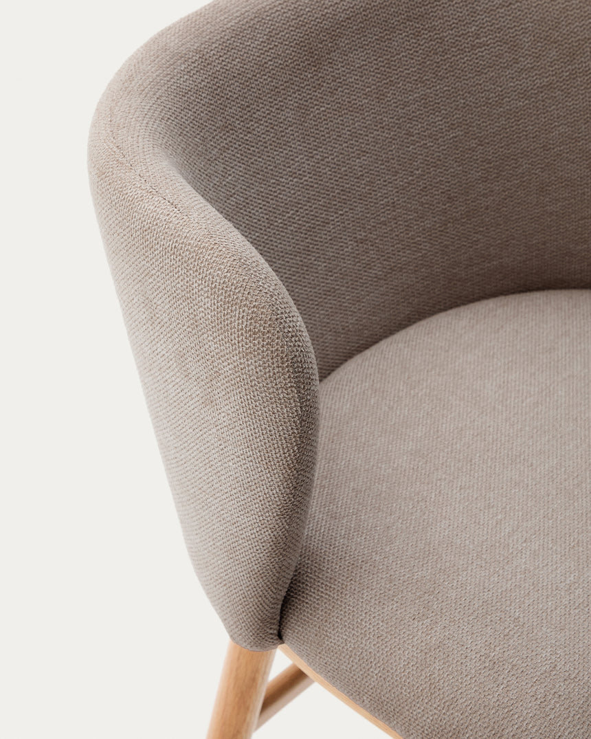 Hocker Ciselia braune Chenille und massive Esche mit natürlichem Finish FSC Mix Credit 65 cm - ZEN ZONE Furniture