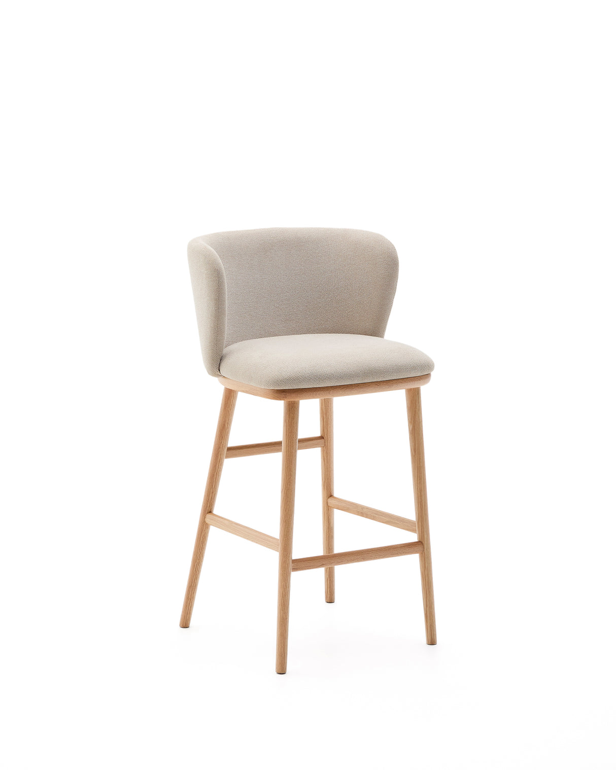 Hocker Ciselia beige Chenille und massive Esche mit natürlichem Finish FSC Mix Credit 65 cm - ZEN ZONE Furniture