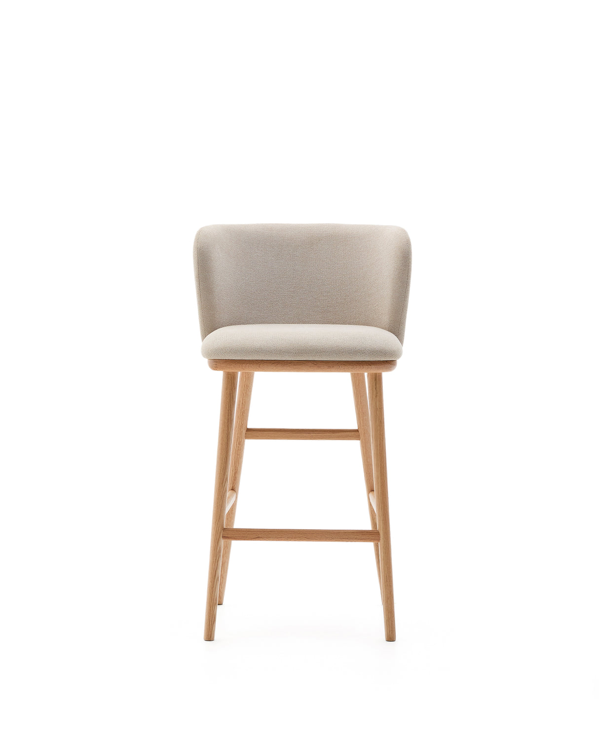 Hocker Ciselia beige Chenille und massive Esche mit natürlichem Finish FSC Mix Credit 65 cm - ZEN ZONE Furniture