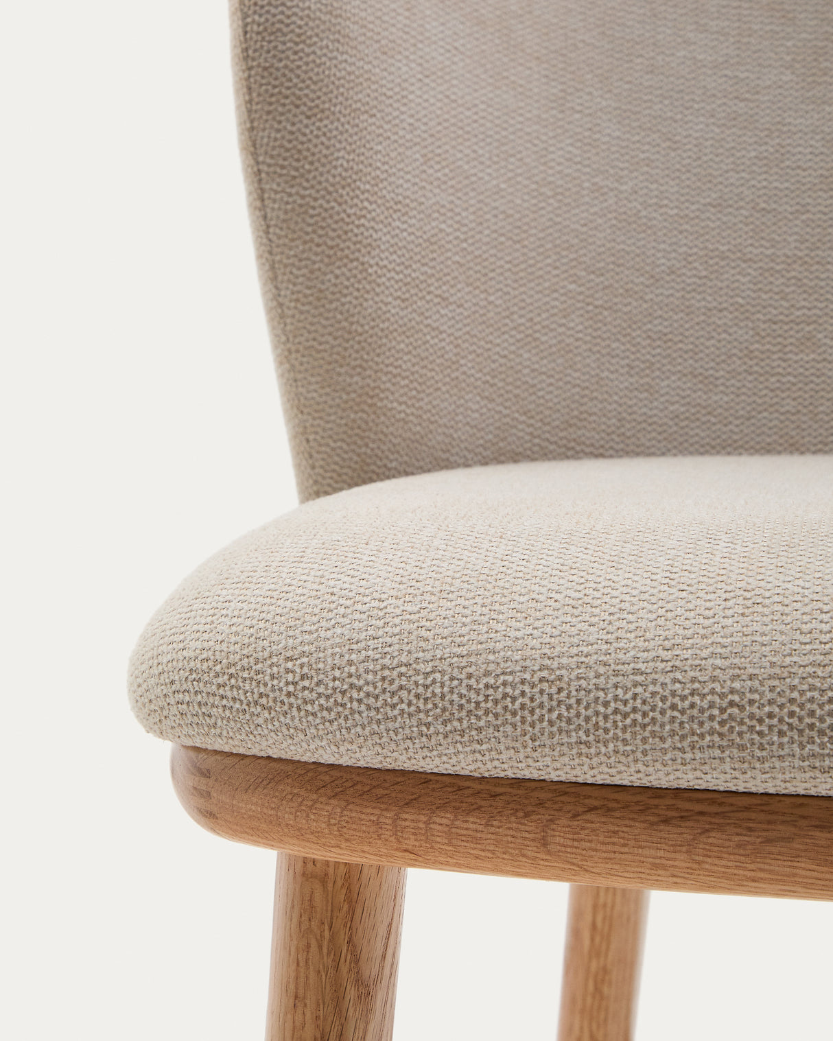 Hocker Ciselia beige Chenille und massive Esche mit natürlichem Finish FSC Mix Credit 65 cm - ZEN ZONE Furniture