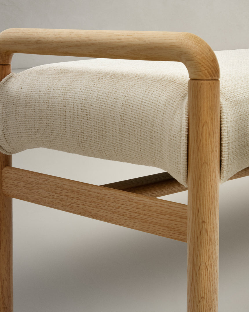 Macaret Polsterbank abnehmbarer Bezug massives Eichenholz Finish natur 120 cm FSC Mix Credit - ZEN ZONE Furniture