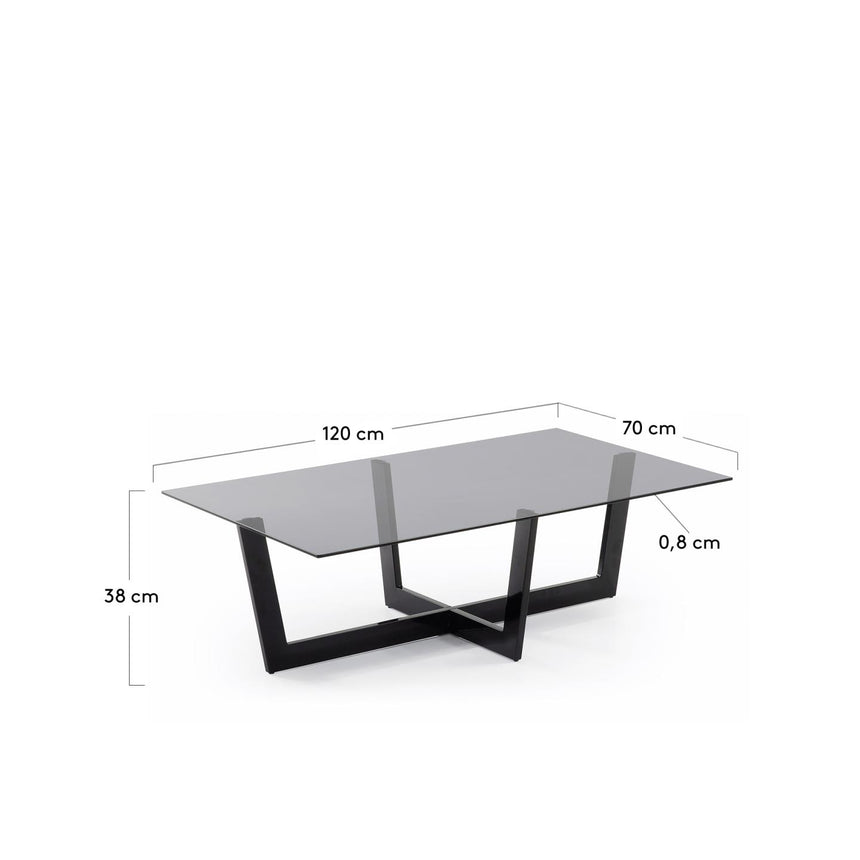 Plam Couchtisch Glas schwarz und Stahlstruktur mit schwarzem Finish 120 x 70 cm - ZEN ZONE Furniture