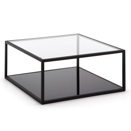 Blackhill Couchtisch 80 x 80 cm aus Glas und Stahl mit schwarzem Finish - ZEN ZONE