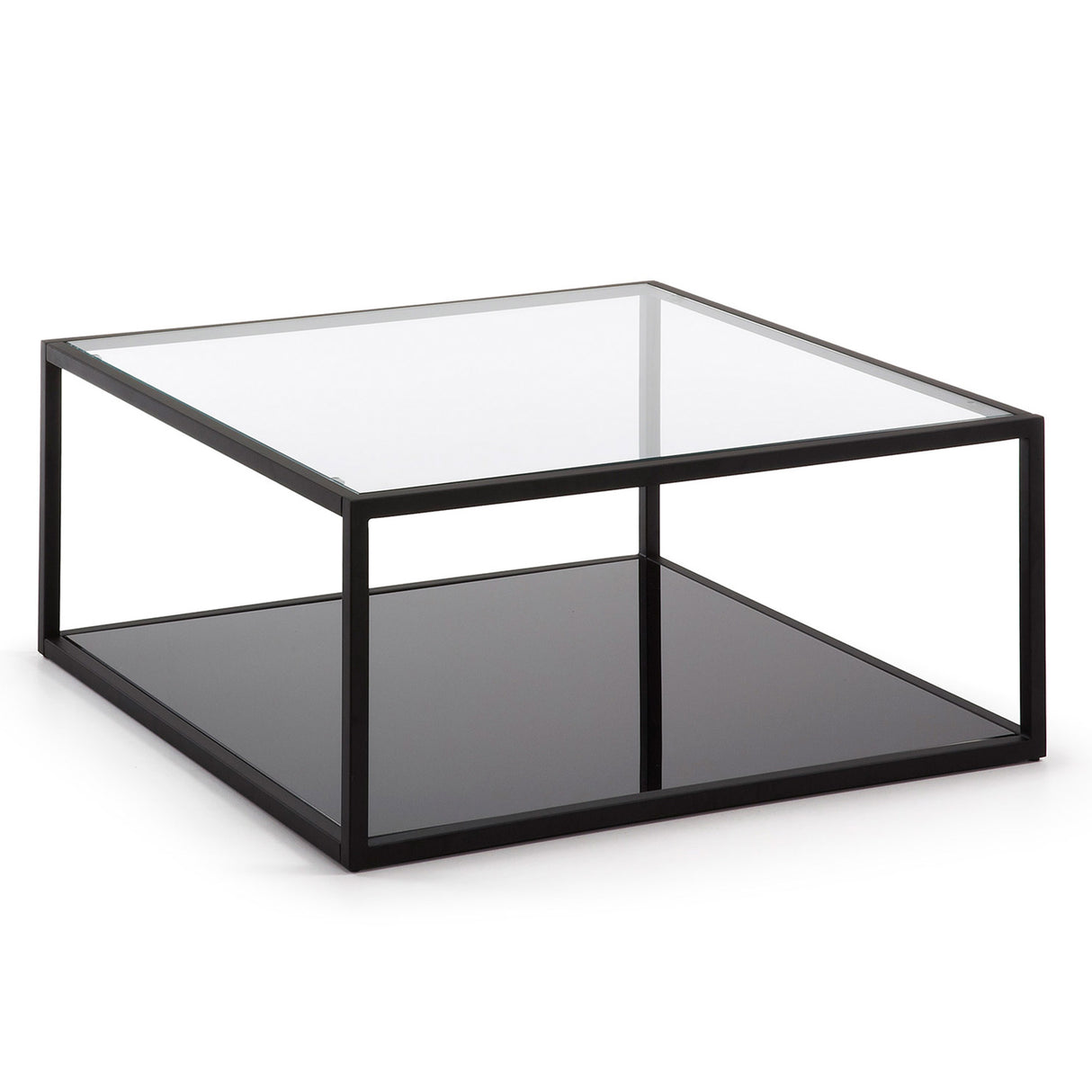 Blackhill Couchtisch 80 x 80 cm aus Glas und Stahl mit schwarzem Finish - ZEN ZONE Furniture