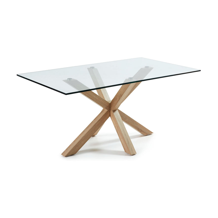 Argo Tisch aus Glas und Stahlbeine in Holzoptik 160 x 90 cm - ZEN ZONE Furniture