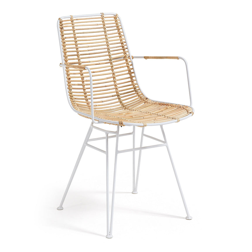 Tishana Stuhl mit Armlehnen aus Rattan und Stahl weiß - ZEN ZONE Furniture
