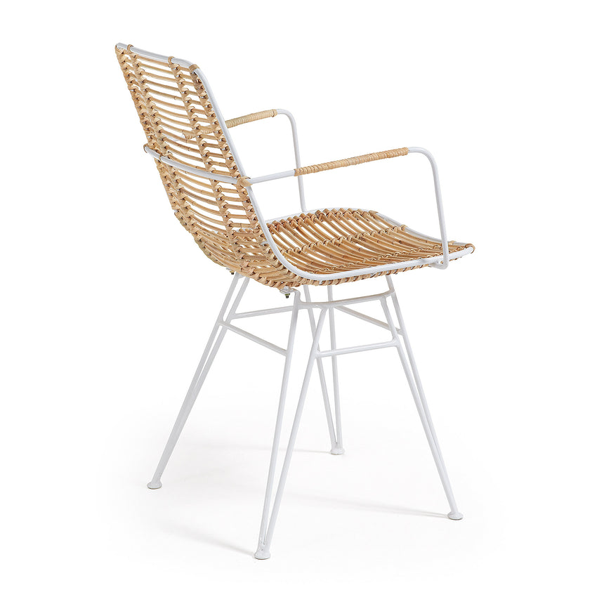 Tishana Stuhl mit Armlehnen aus Rattan und Stahl weiß - ZEN ZONE Furniture