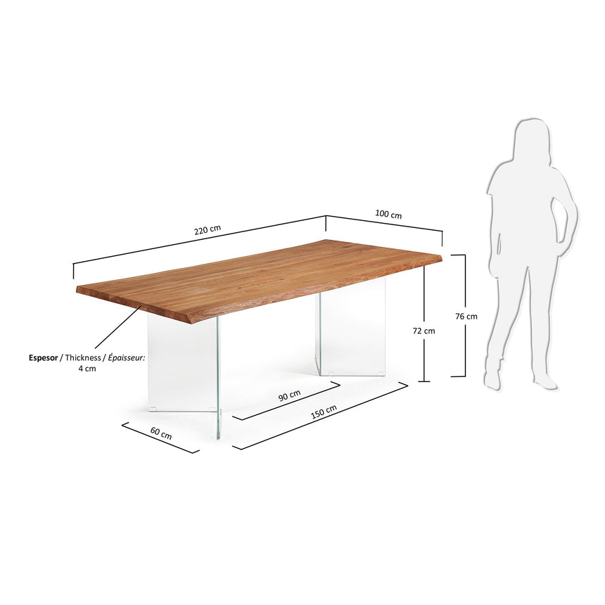 Lotty Tisch Eichenfurnier mit natürlichem Finish und Glasbeinen 220 x 100 cm - ZEN ZONE Furniture