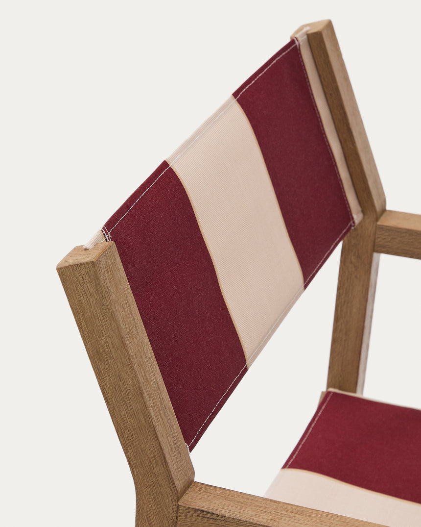 Weinrot-beige gestreifter Outdoor-Klappstuhl Vilara aus massivem Akazienholz, FSC 100% - ZEN ZONE Furniture