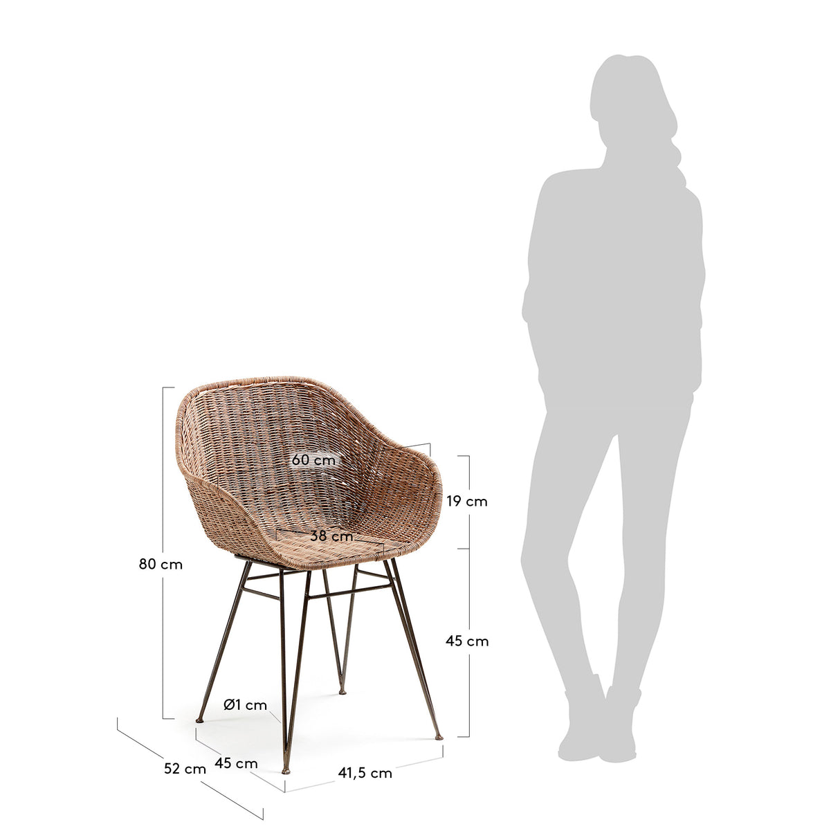 Chart Stuhl aus Rattan und Stahlbeine mit schwarzem Finish - ZEN ZONE Furniture