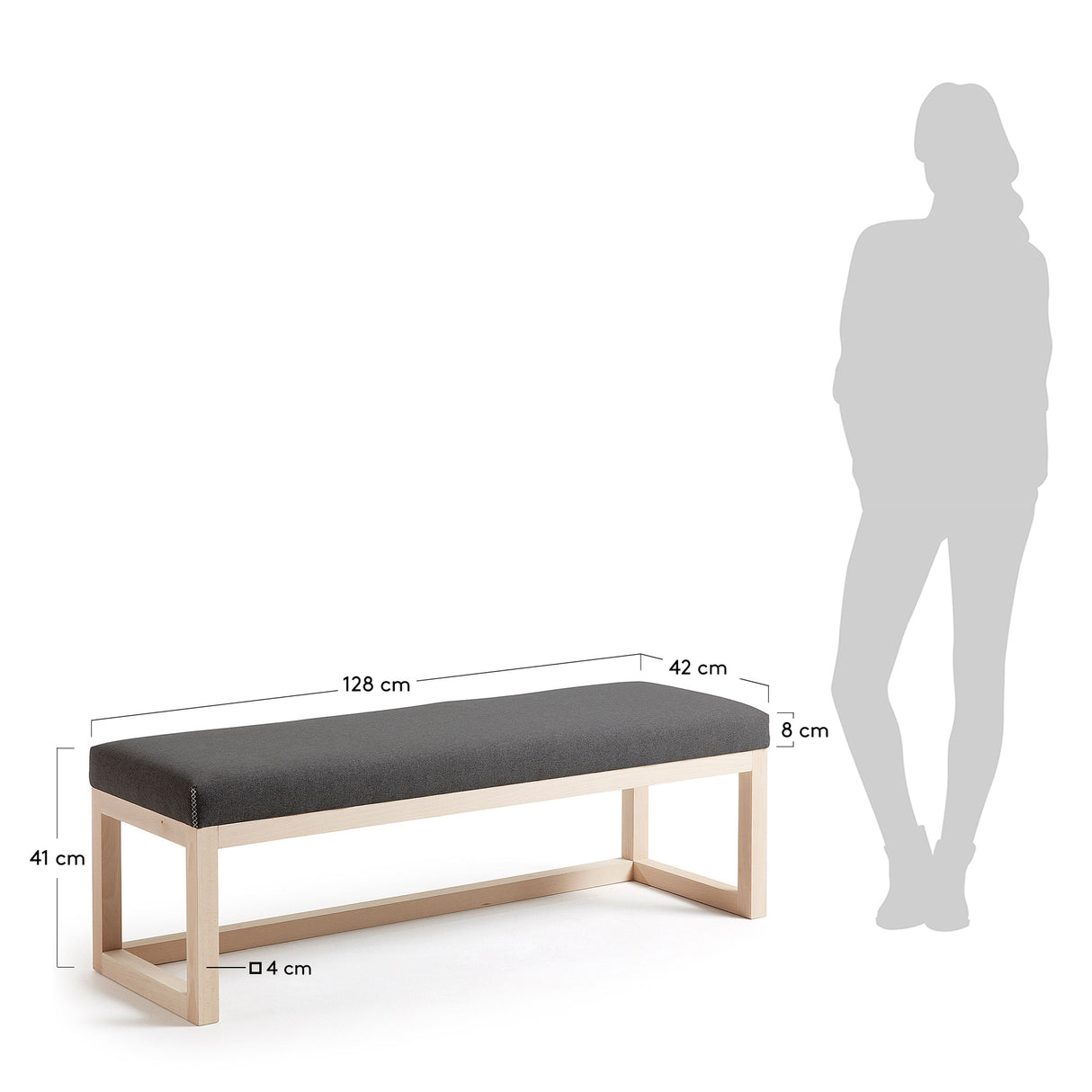 Polsterbank Loya in Schwarz aus massivem Buchenholz 128 cm - ZEN ZONE Furniture
