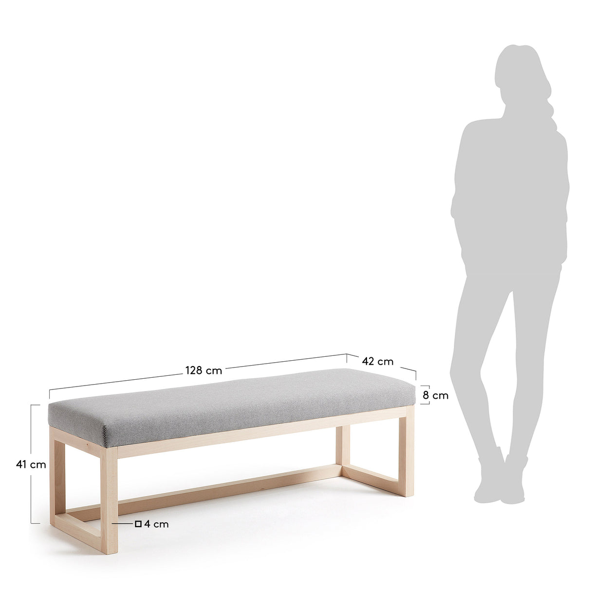 Loya Polsterbank grau und massives Buchenholz 128 cm - ZEN ZONE Furniture