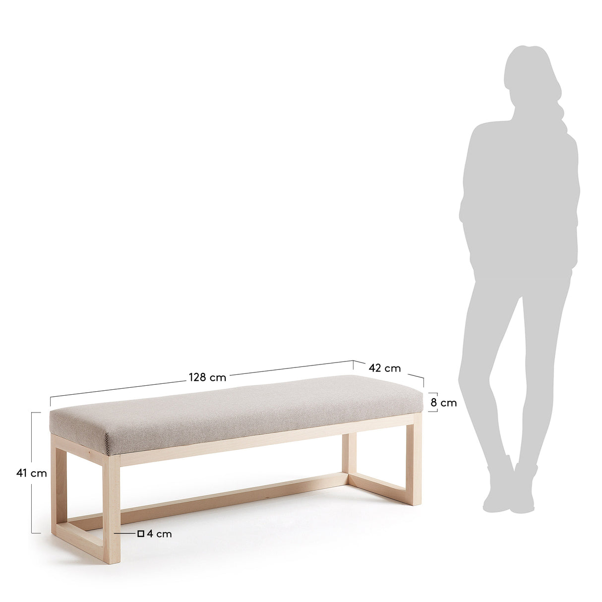 Loya Polsterbank beige und massives Buchenholz 128 cm - ZEN ZONE Furniture