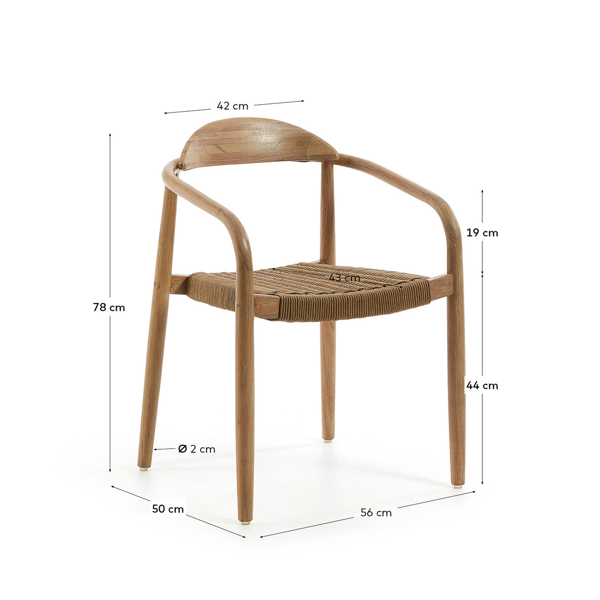 Nina stapelbarer In/Outdoor-Stuhl aus massivem Akazienholz und Seil in Beige FSC 100% - ZEN ZONE Furniture