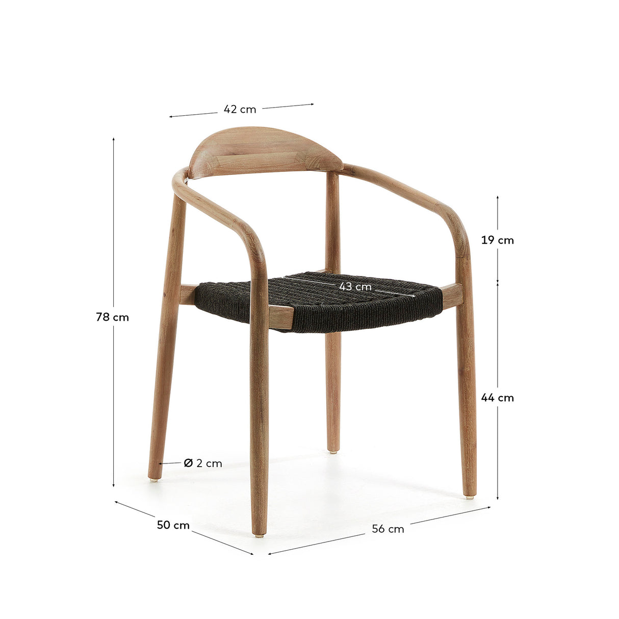 Nina stapelbarer Stuhl aus massivem Akazienholz und Seil in Schwarz - ZEN ZONE Furniture