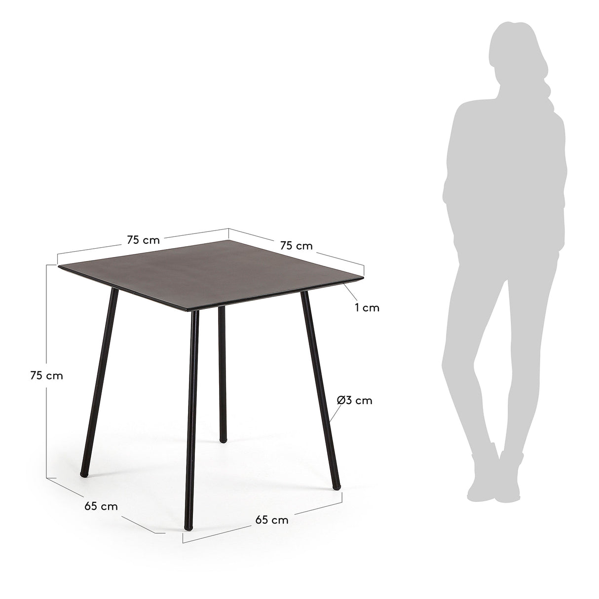 Mathis Tisch Zementfaser und Stahlbeine mit schwarzem Finish 75 x 75 cm - ZEN ZONE Furniture