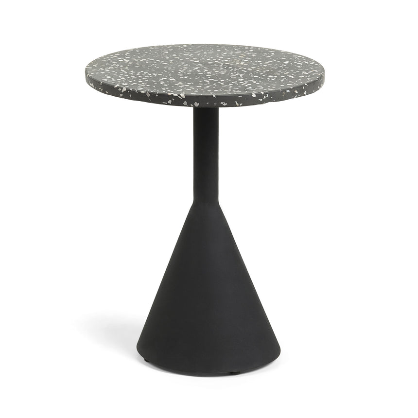 Delano Beistelltisch aus Terrazzo in Schwarz und Stahlbeine in Schwarz Ø 40 cm - ZEN ZONE Furniture