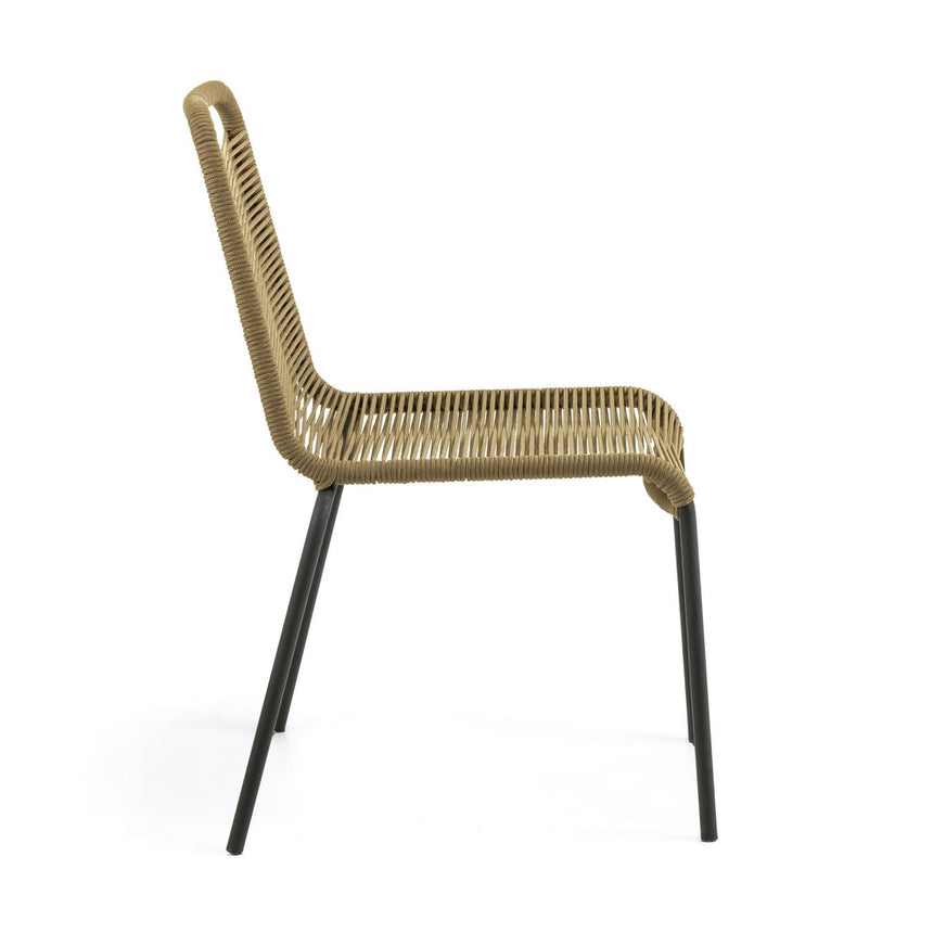 Lambton stapelbarer Stuhl aus braunem Seil und Stahl mit schwarzem Finish - ZEN ZONE Furniture