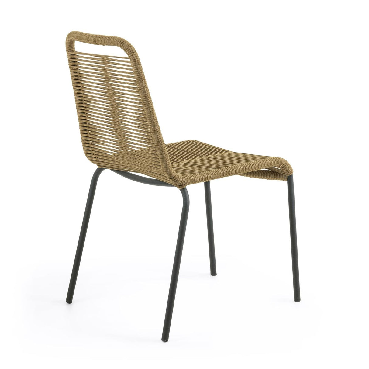 Lambton stapelbarer Stuhl aus braunem Seil und Stahl mit schwarzem Finish - ZEN ZONE Furniture