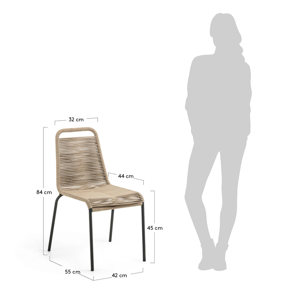 Lambton stapelbarer Stuhl aus braunem Seil und Stahl mit schwarzem Finish - ZEN ZONE Furniture