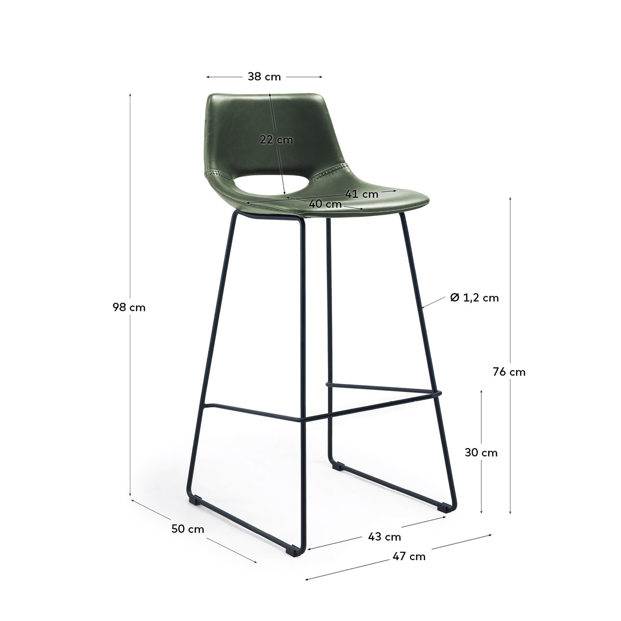 Zahara Barhocker Grün 76cm - ZEN ZONE Furniture