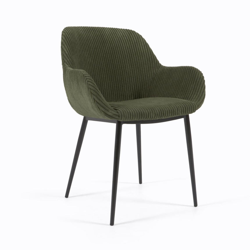 Konna Stuhl aus dunkelgrünem, breitem Cord mit schwarz lackierten Stahlbeinen - ZEN ZONE Furniture