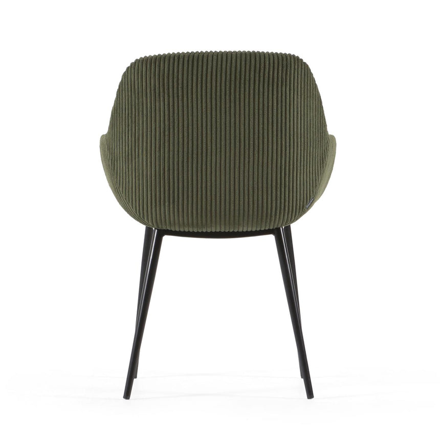 Konna Stuhl aus dunkelgrünem, breitem Cord mit schwarz lackierten Stahlbeinen - ZEN ZONE Furniture