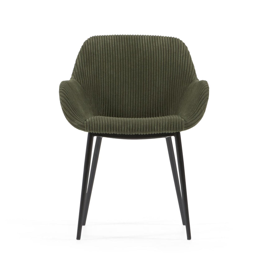 Konna Stuhl aus dunkelgrünem, breitem Cord mit schwarz lackierten Stahlbeinen - ZEN ZONE Furniture