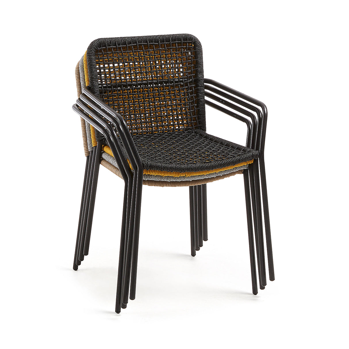 Ellen stapelbarer Stuhl aus schwarzem Seil und verzinktem Stahl - ZEN ZONE Furniture