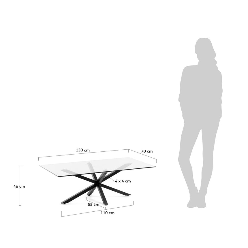 Argo Couchtisch 130 x 70 cm aus Glas und Stahlbeine mit schwarzem Finish - ZEN ZONE Furniture