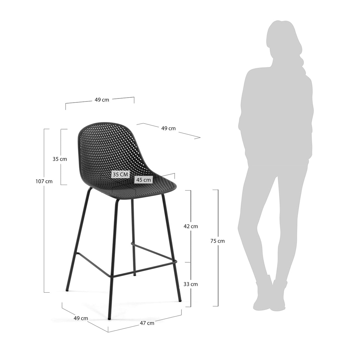 Outdoor Hocker Quinby grau Höhe 75 cm - ZEN ZONE Furniture