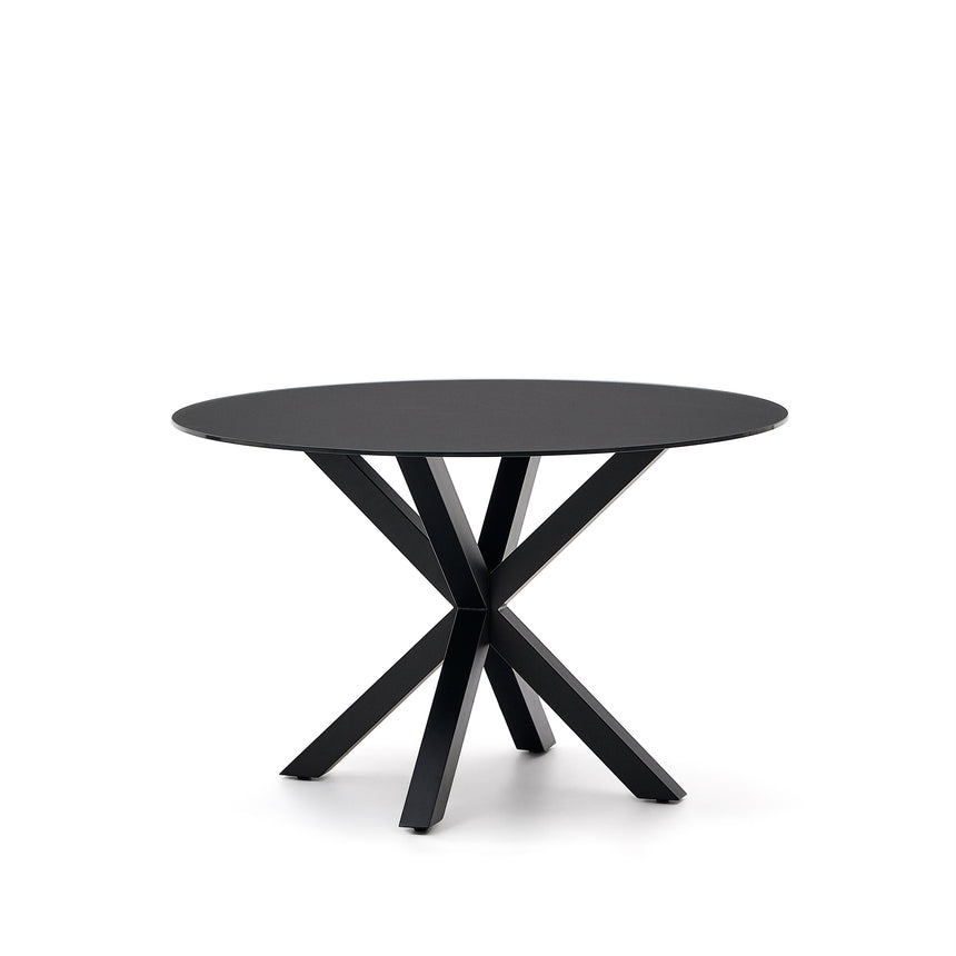 Argo runder Tisch aus schwarzem Glas mit schwarzen Stahlbeinen Ø 120 cm - ZEN ZONE Furniture