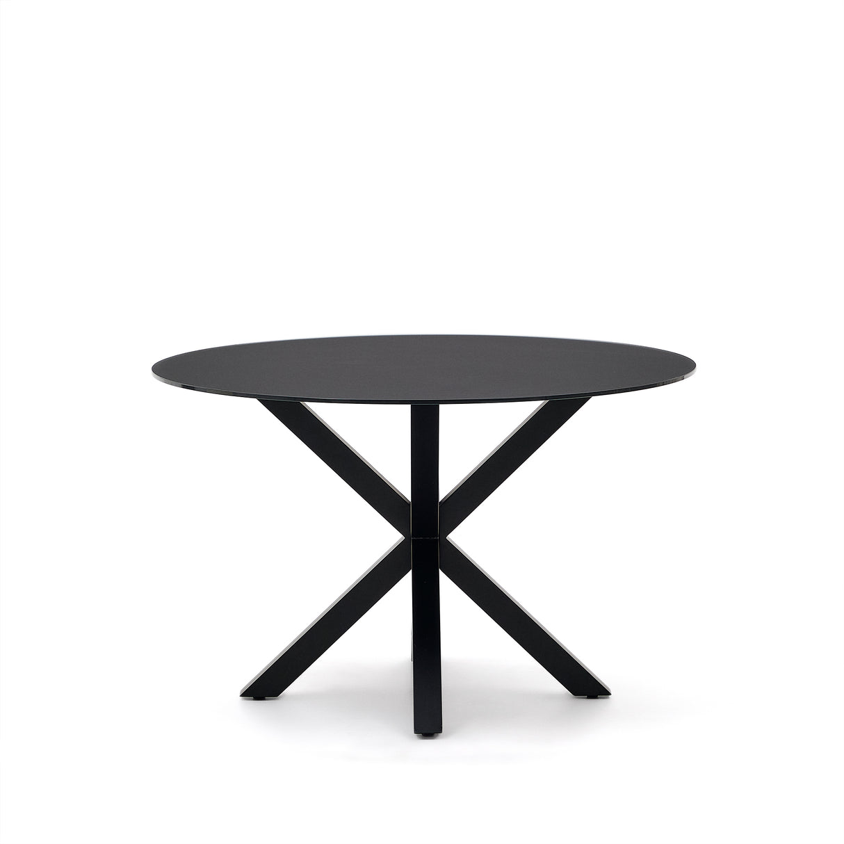 Argo runder Tisch aus schwarzem Glas mit schwarzen Stahlbeinen Ø 120 cm - ZEN ZONE Furniture