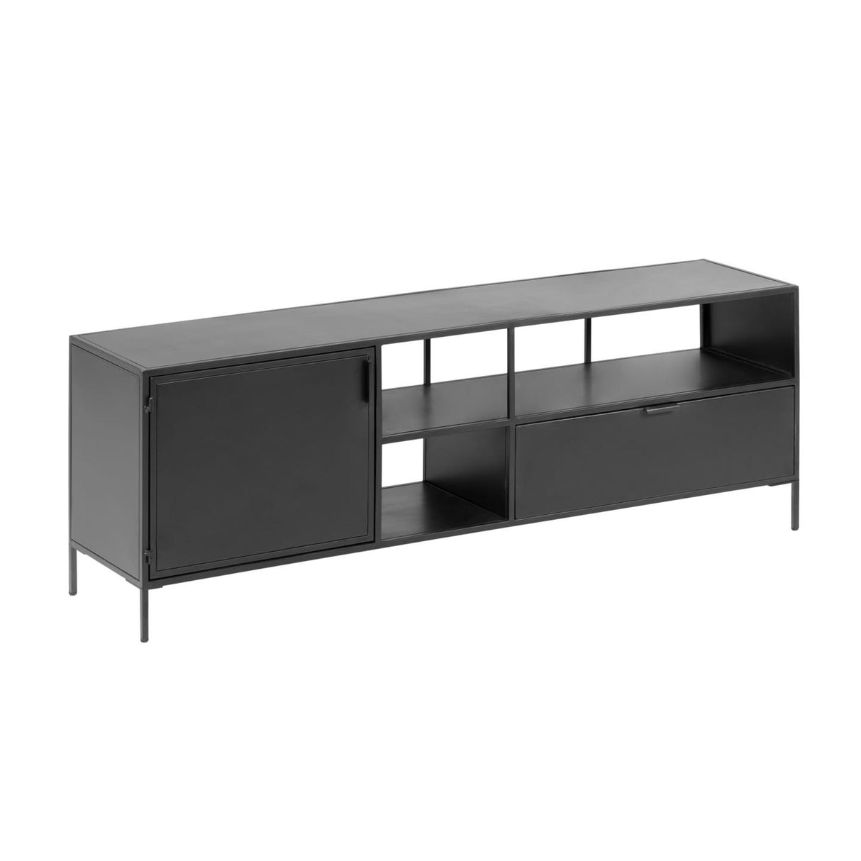Shantay TV-Schrank 1 Türe und 1 Schublade aus Metall mit schwarzem Finish 150 x 50 cm - ZEN ZONE Furniture