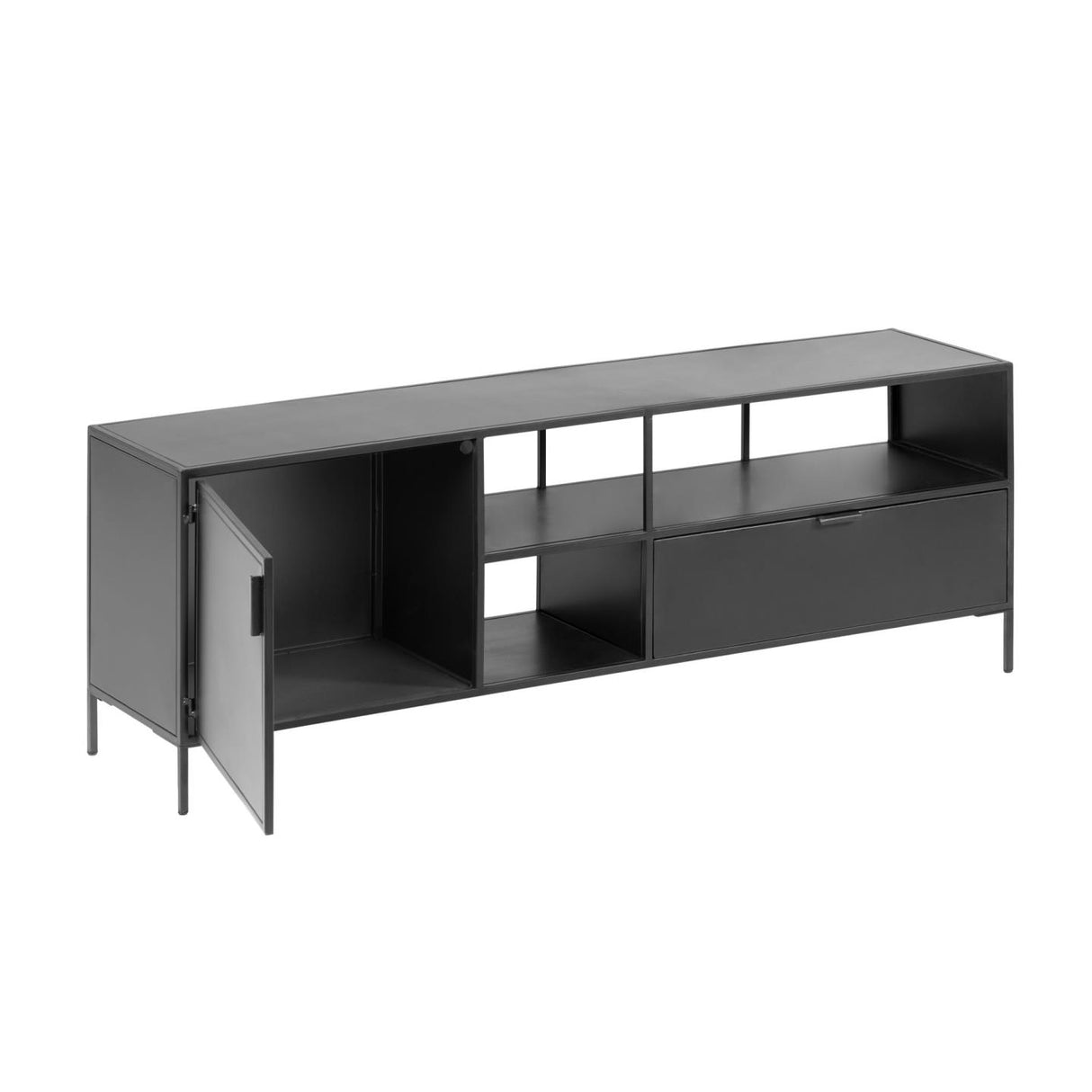 Shantay TV-Schrank 1 Türe und 1 Schublade aus Metall mit schwarzem Finish 150 x 50 cm - ZEN ZONE Furniture