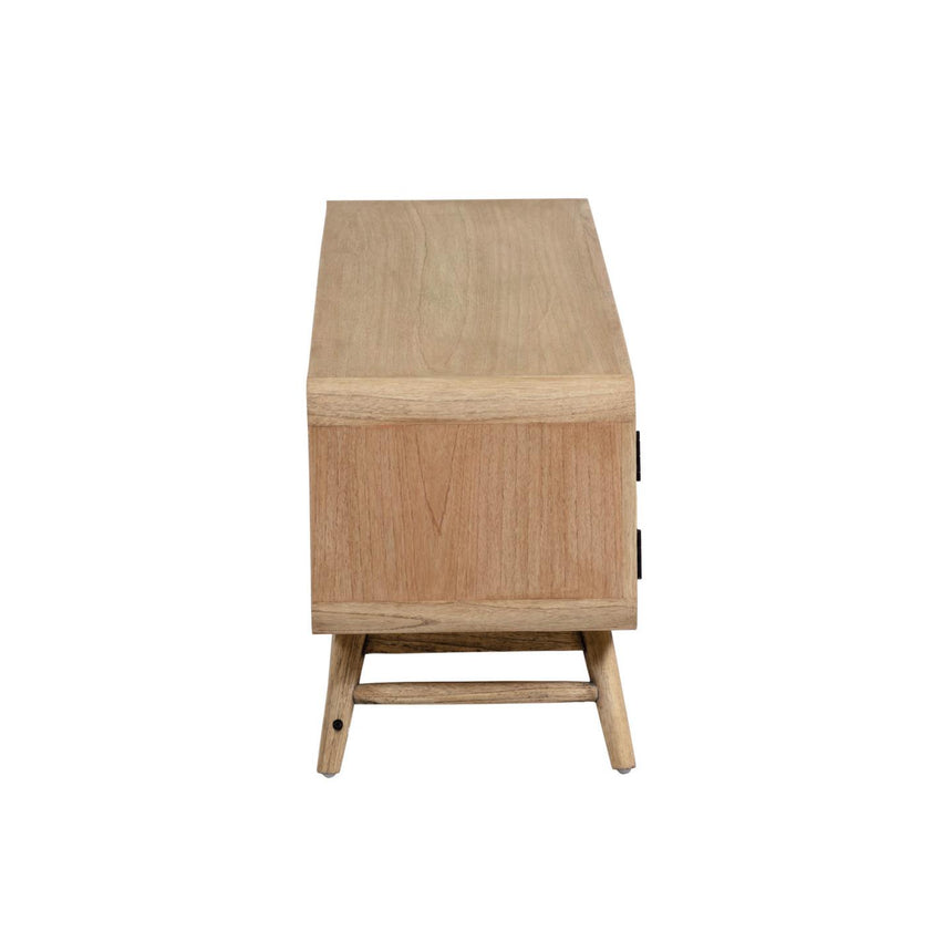 Nalu TV-Schrank 2 Türen aus massivem Mindiholz und Rattan 150 x 50 cm - ZEN ZONE