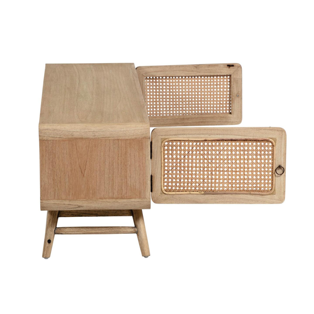 Nalu TV-Schrank 2 Türen aus massivem Mindiholz und Rattan 150 x 50 cm - ZEN ZONE