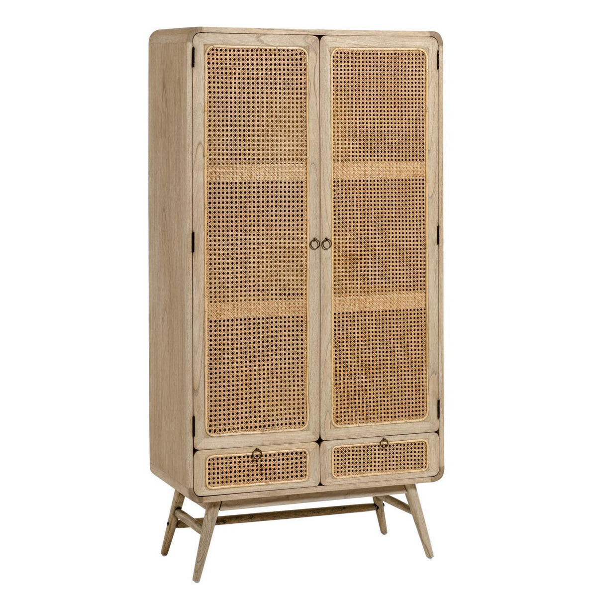 Nalu Schrank aus massivem Mindiholz und Rattan 90 x 175 cm - ZEN ZONE Furniture