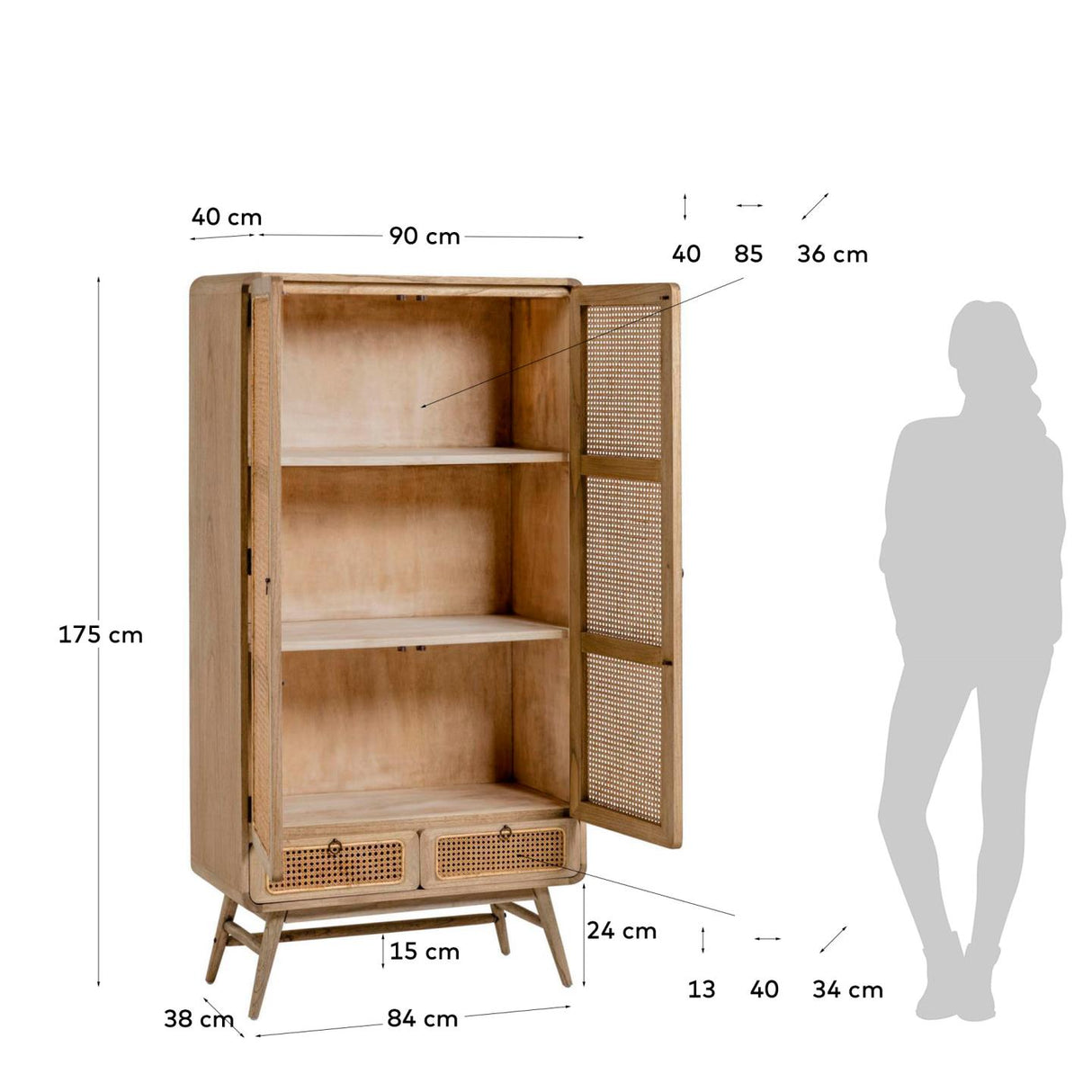 Nalu Schrank aus massivem Mindiholz und Rattan 90 x 175 cm - ZEN ZONE Furniture