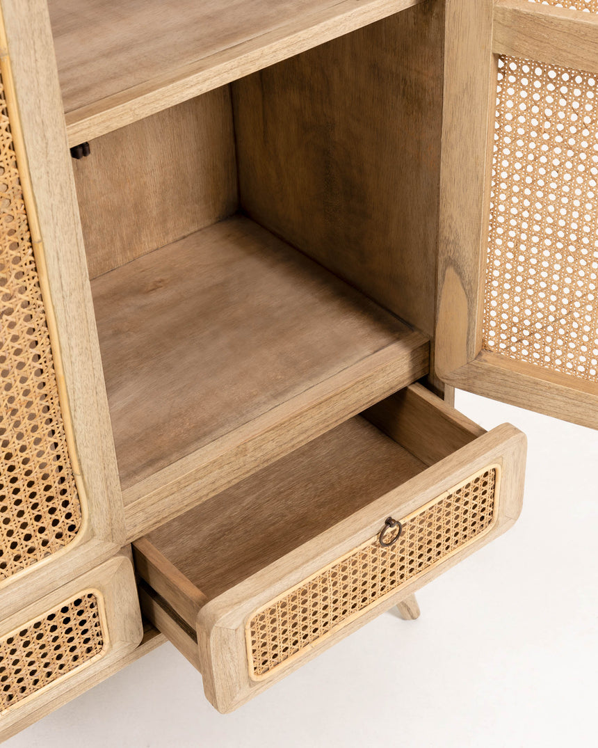 Nalu Schrank aus massivem Mindiholz und Rattan 90 x 175 cm - ZEN ZONE Furniture
