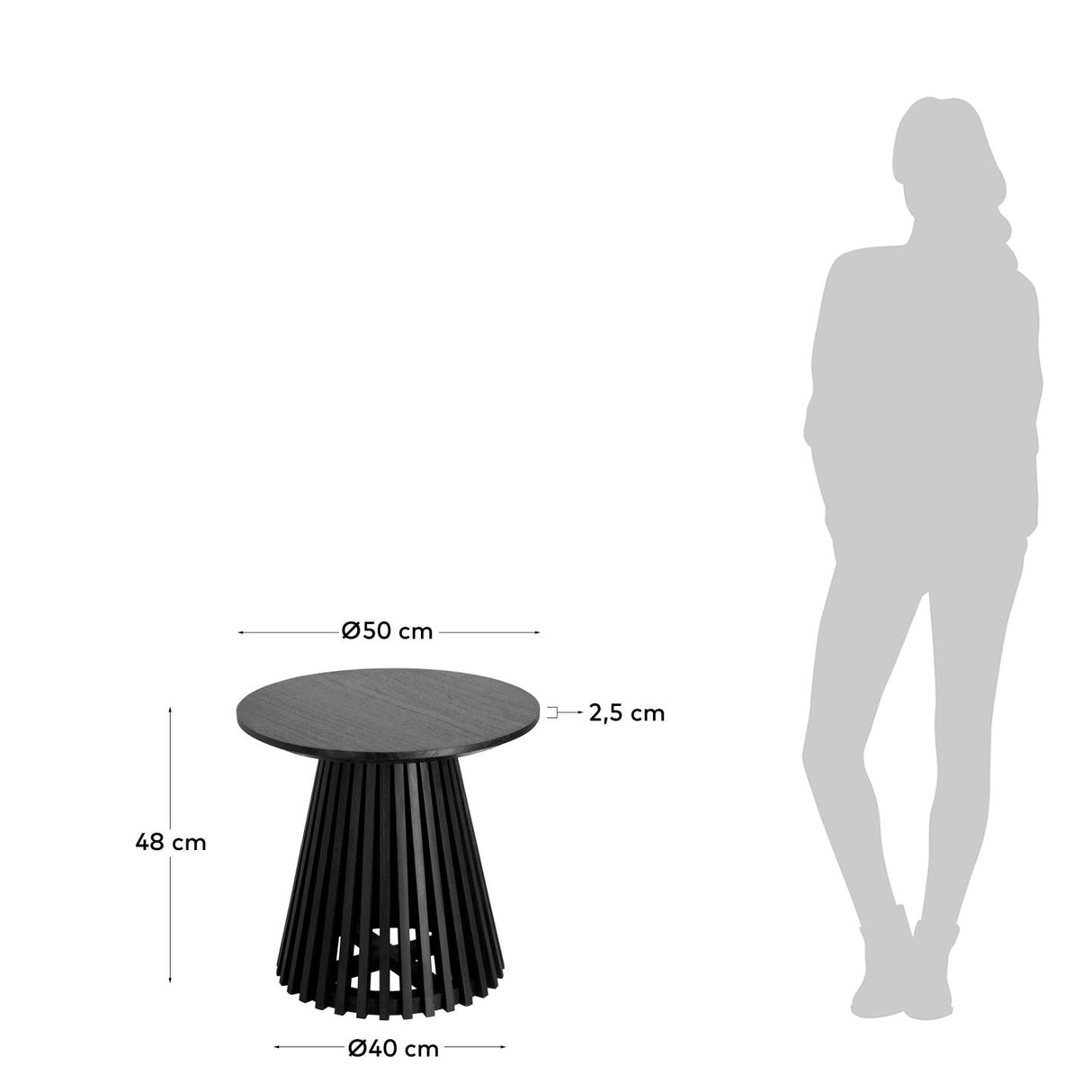 Jeanette Beistelltisch aus massivem Mindiholz schwarz Ø 50 cm - ZEN ZONE Furniture