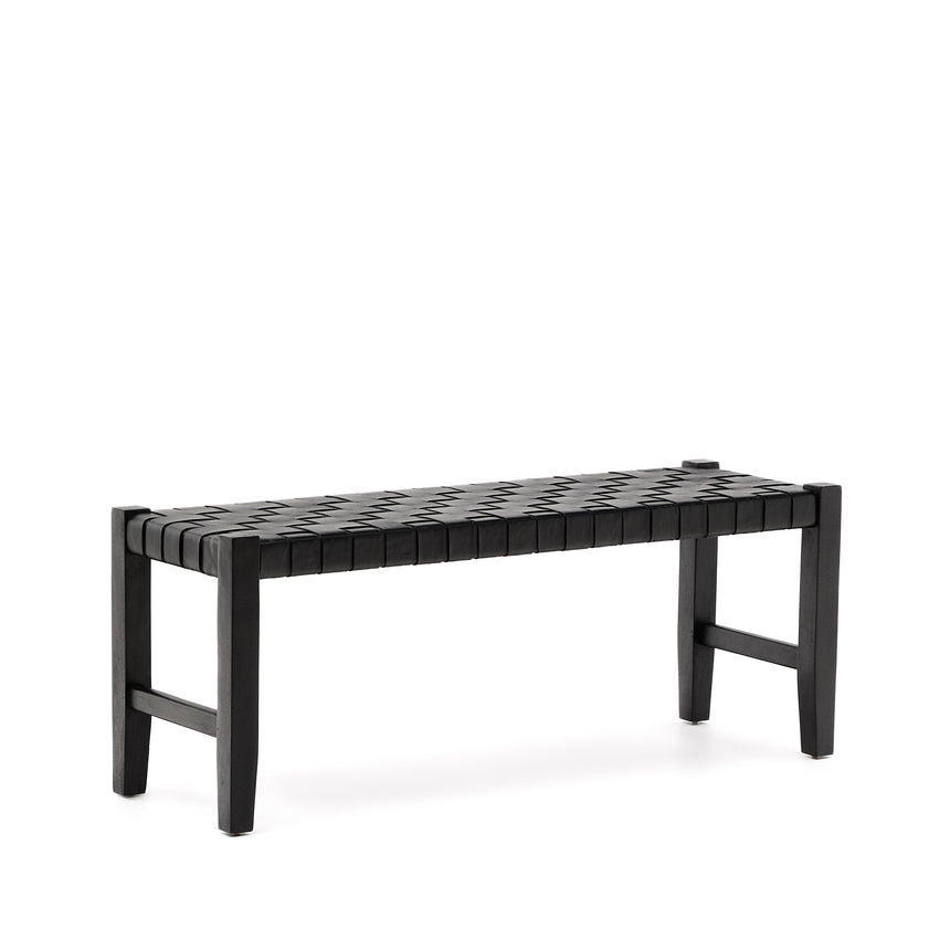 Calixta Bank aus Leder und massivem Mahagoni mit schwarzem Finish 120 cm - ZEN ZONE Furniture