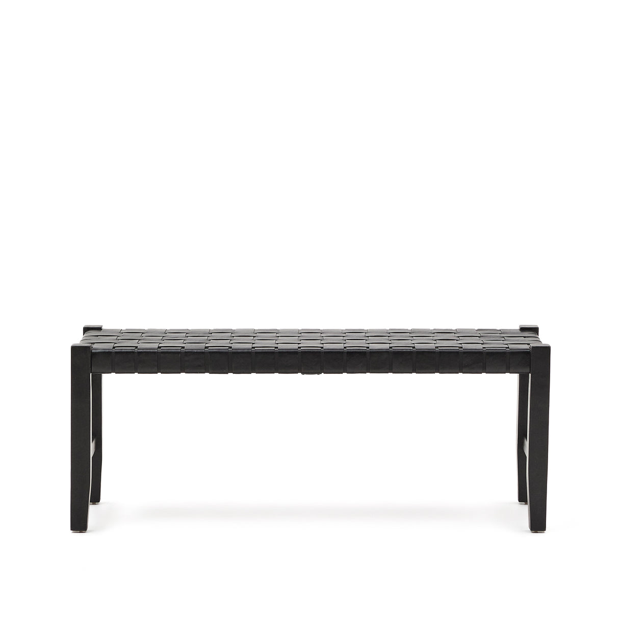 Calixta Bank aus Leder und massivem Mahagoni mit schwarzem Finish 120 cm - ZEN ZONE Furniture