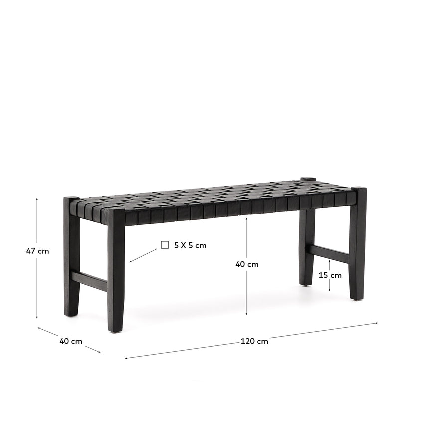 Calixta Bank aus Leder und massivem Mahagoni mit schwarzem Finish 120 cm - ZEN ZONE Furniture