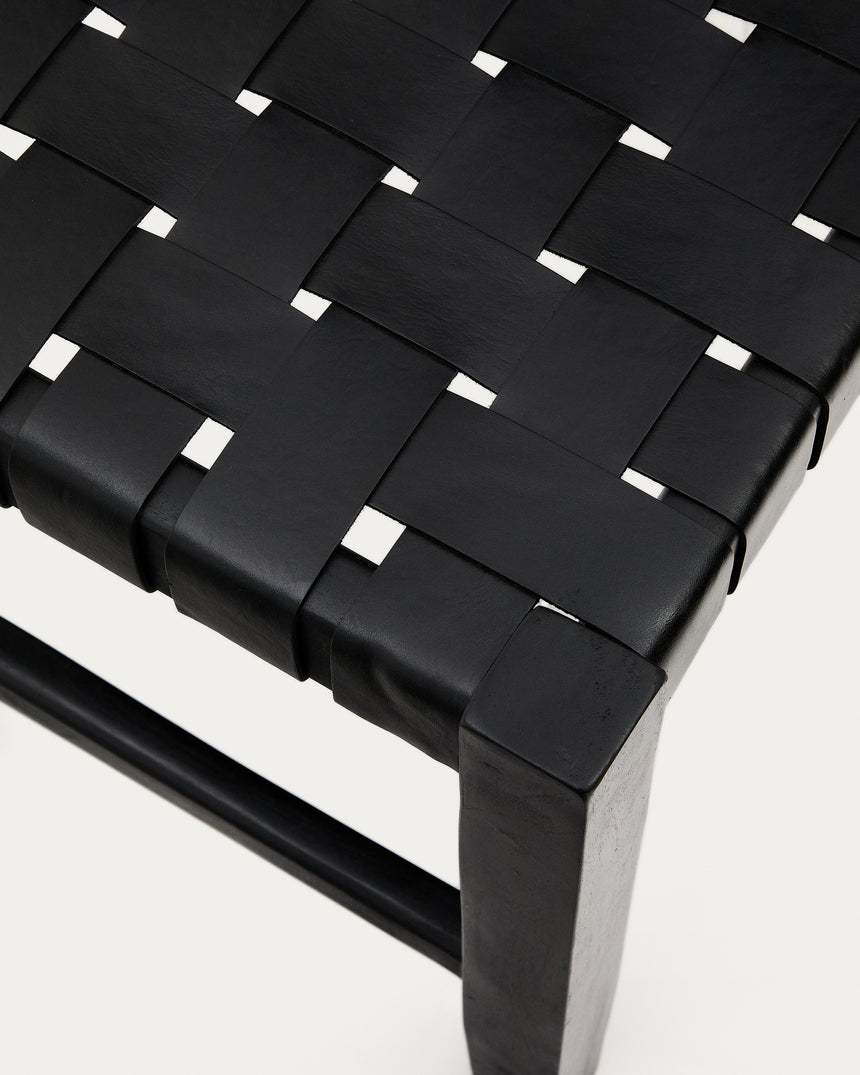 Calixta Bank aus Leder und massivem Mahagoni mit schwarzem Finish 120 cm - ZEN ZONE Furniture