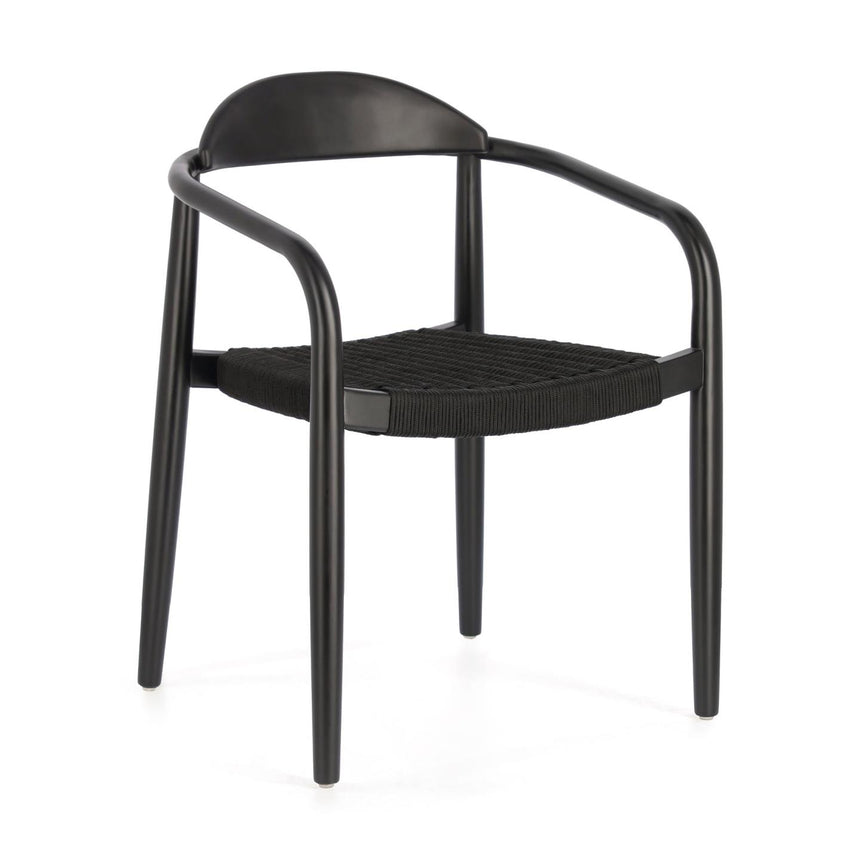 Nina stapelbarer Stuhl aus massivem Akazienholz mit mattschwarzem Finish und schwarzem Seil - ZEN ZONE Furniture