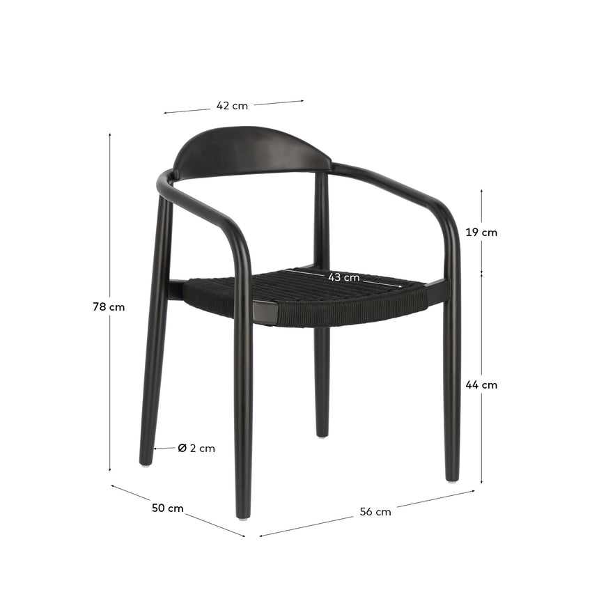 Nina stapelbarer Stuhl aus massivem Akazienholz mit mattschwarzem Finish und schwarzem Seil - ZEN ZONE Furniture