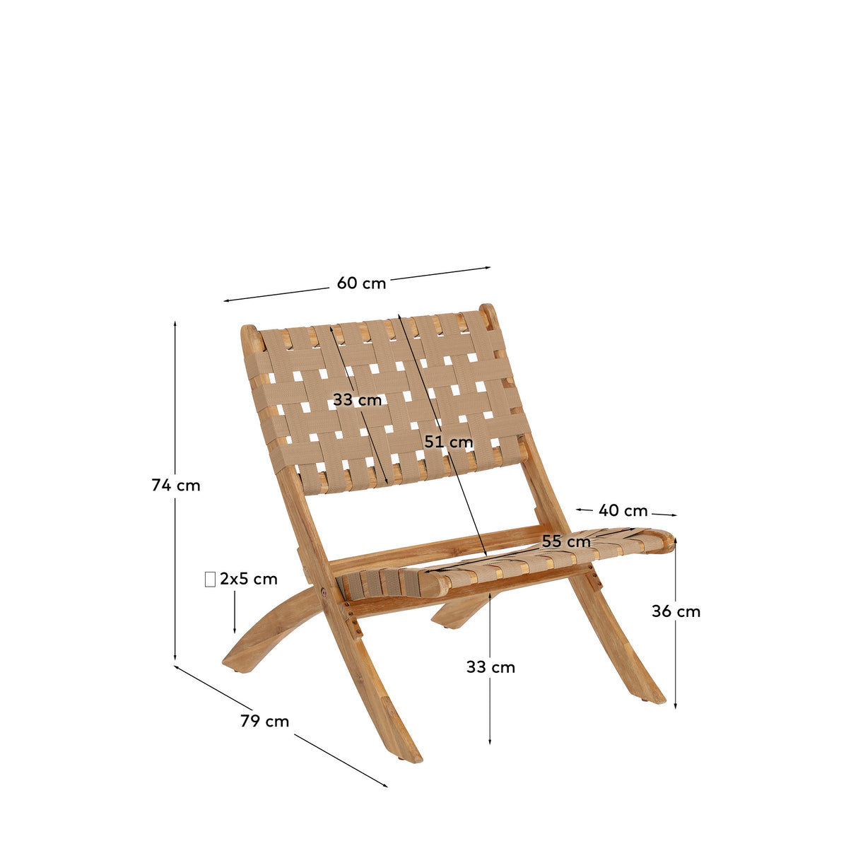 Chabeli Klappstuhl aus Akazienholz und mit beigem Seil FSC 100% - ZEN ZONE Furniture